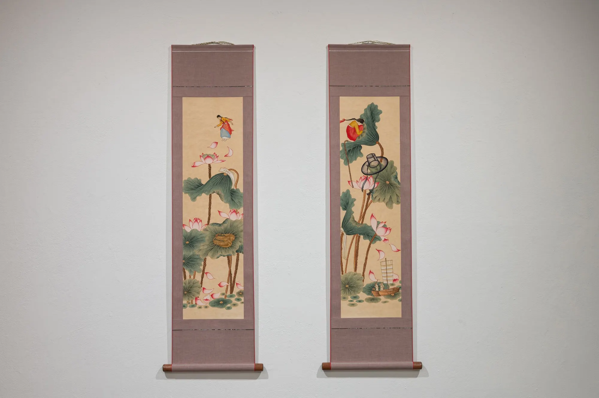 Did I Jump, or Was I Pushed to be a Filial Daughter?, 2025, Korean Pigment on Korean Mulberry Paper, 15 x 58 in each — view 1 of 7
